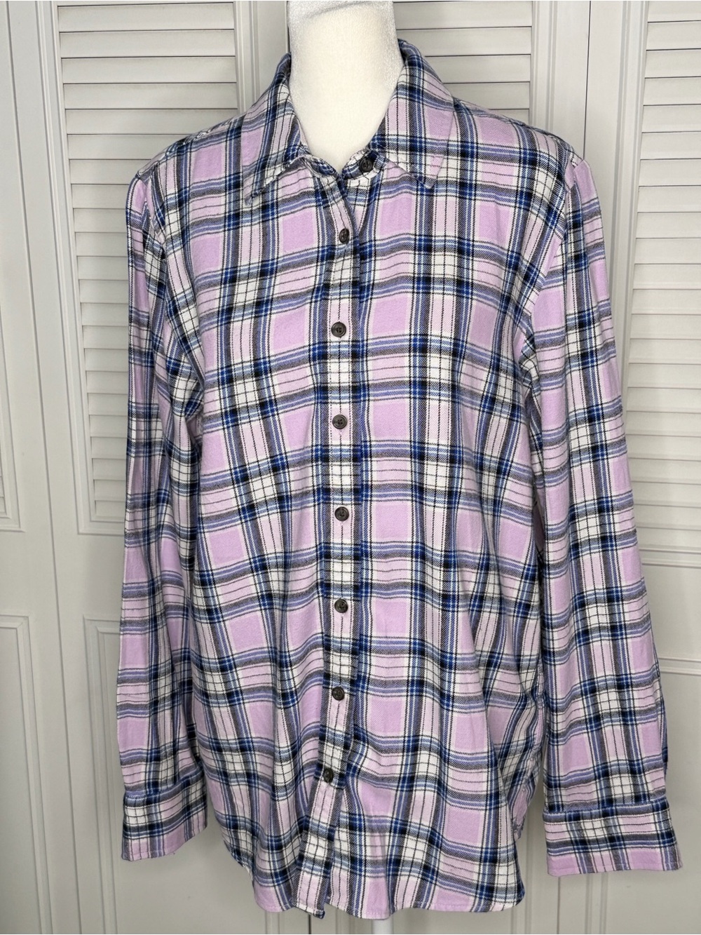 Lands' End Lavender and Navy Plaid Button-Down Shirt